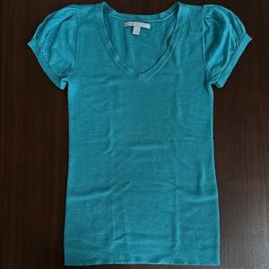 OLD NAVY WOOL BLEND SWEATER V NECK SHORT SLEEVE EUC M AQUA TURQUOISE 592924 ‘08